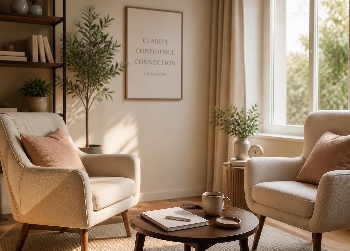 A calm private coaching space with two armchairs and soft natural light